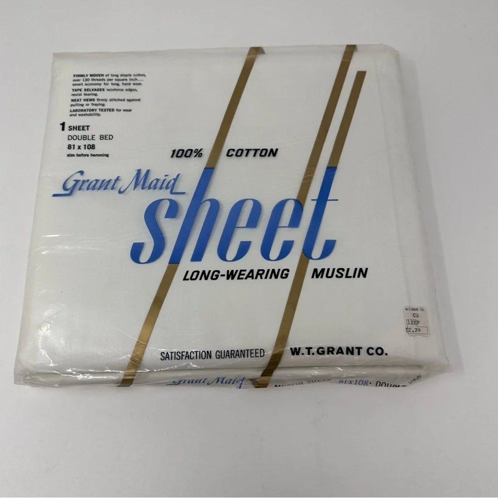 Grant Maid Vintage NWT Muslin Flat Sheet White Full Double Size